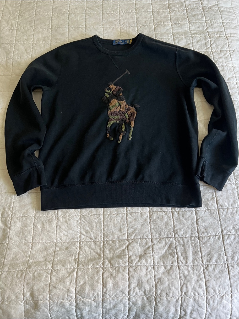Polo by Ralph Lauren Black Crewneck Sweatshirt with Embroidered Polo Player